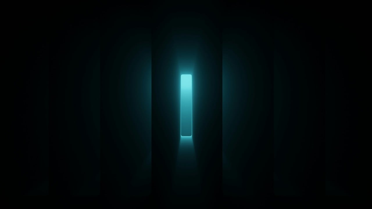Glowing cyan vertical neon tube centered on a dark background